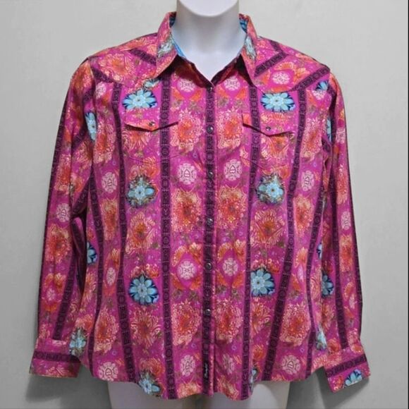 Wrangler Pink Pearl Snap Long Sleeve Western Shirt Size XL Cowgirl Country Rodeo - Picture 1 of 16